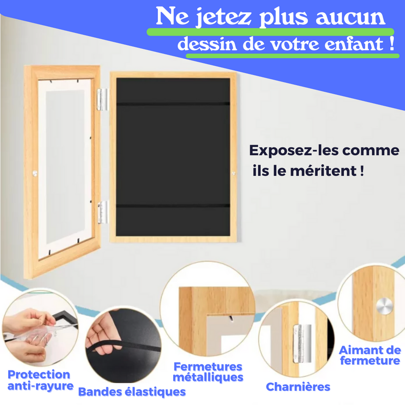 Cadre pour dessins d’enfants – Stockez et exposez +100 dessins – Taille A4