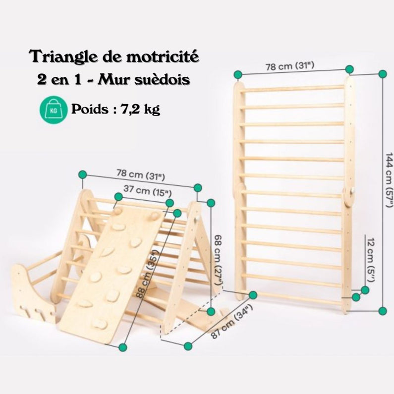 Triangle de Motricité 2 en 1 - Mur d'escalade Suèdois - Monti Family